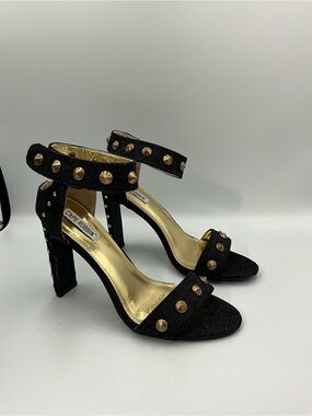 Cape Robbin Heels Size 8.5 Black Denim Heeled Sandals with Gold Studs